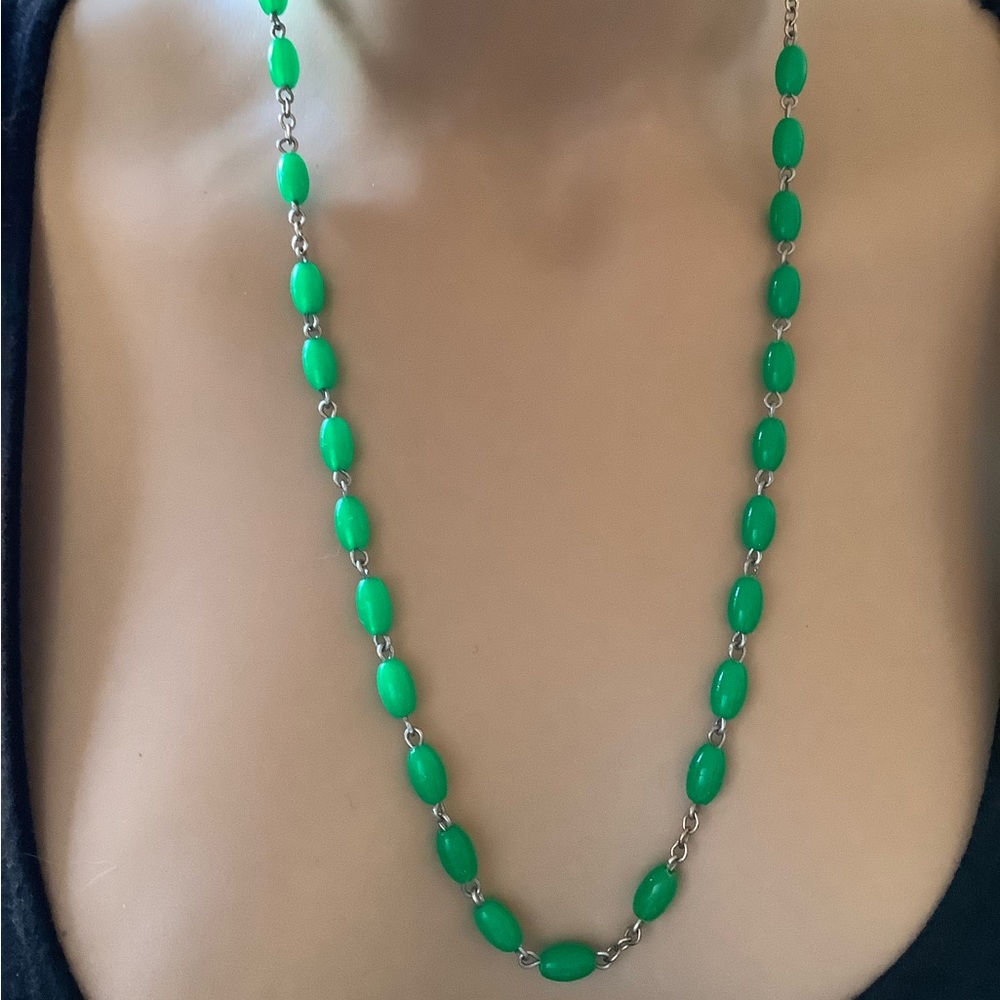Vintage Rosary Cross Necklace Green - Picture 9 of 10